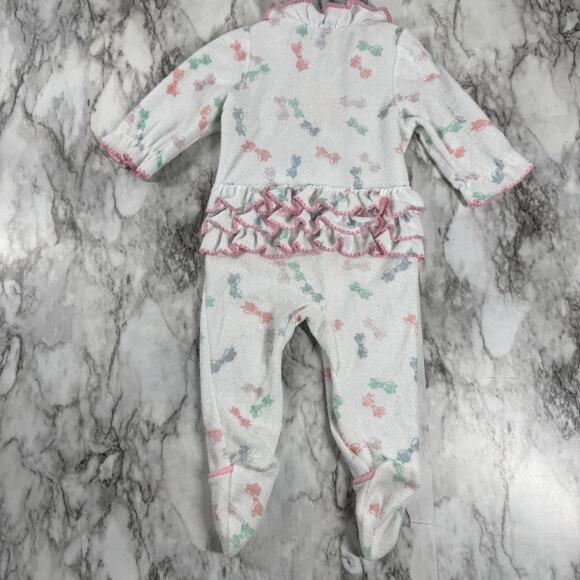 VTG Carters Baby 3-6M Collared Bow Print Ruffle Bottom Terrycloth Romper Sleeper - Picture 2 of 7
